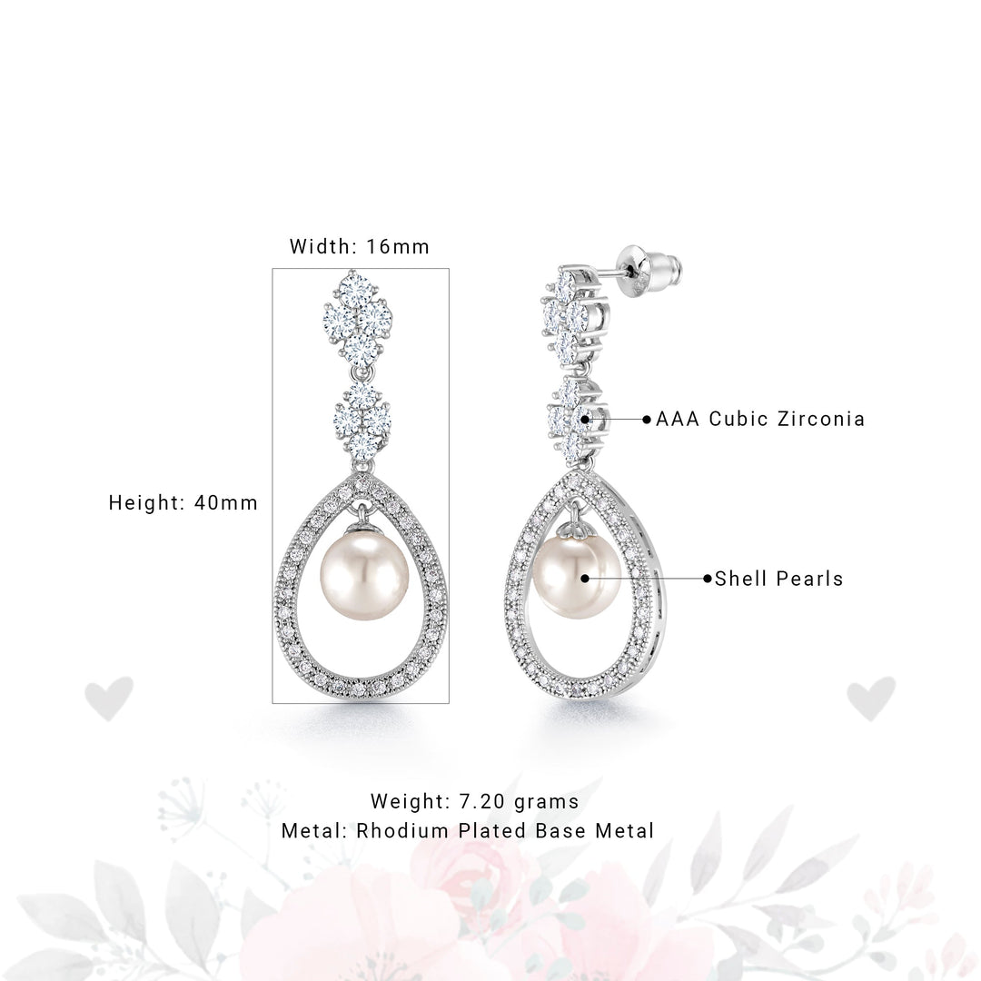 Pearl Dangle Earrings, Cz Dangle Earrings, Dangle Earrings, Pearl And Cz Earrings, Brass Dangle Earrings