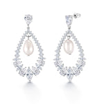 Load image into Gallery viewer, Pearl and Marquise Cubic Zirconia Dangle Earrings, Marquise Cz Dangle Earrings, Dangle Earrings, Pearl Earrings, Brass Earrings
