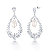 Pearl and Marquise Cubic Zirconia Dangle Earrings, Marquise Cz Dangle Earrings, Dangle Earrings, Pearl Earrings, Brass Earrings