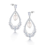 Load image into Gallery viewer, Pearl and Marquise Cubic Zirconia Dangle Earrings, Marquise Cz Dangle Earrings, Dangle Earrings, Pearl Earrings, Brass Earrings
