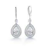 Load image into Gallery viewer, Tear Drop Cubic Zirconia Rhodium Plated Silver Tone Dangle Earrings, Teardrop Cz Dangle Earrings, Fish Hook Dangle Earrings, Brass Dangle Earrings
