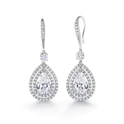 Tear Drop Cubic Zirconia Rhodium Plated Silver Tone Dangle Earrings, Teardrop Cz Dangle Earrings, Fish Hook Dangle Earrings, Brass Dangle Earrings