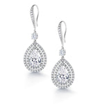 Load image into Gallery viewer, Tear Drop Cubic Zirconia Rhodium Plated Silver Tone Dangle Earrings, Teardrop Cz Dangle Earrings, Fish Hook Dangle Earrings, Brass Dangle Earrings
