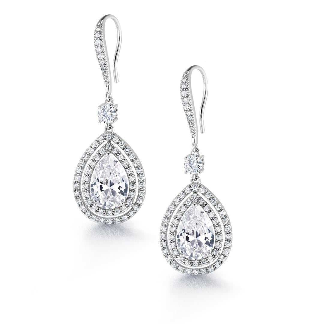 Tear Drop Cubic Zirconia Rhodium Plated Silver Tone Dangle Earrings, Teardrop Cz Dangle Earrings, Fish Hook Dangle Earrings, Brass Dangle Earrings