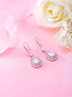 Load image into Gallery viewer, Tear Drop Cubic Zirconia Rhodium Plated Silver Tone Dangle Earrings, Teardrop Cz Dangle Earrings, Fish Hook Dangle Earrings, Brass Dangle Earrings
