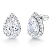 Teardrop CZ Halo Earrings, Teardrop Studs, Halo Studs, Water Drop Earrings, Rain Drop Earrings, Brass Cz  Drop Earrings