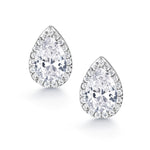 Load image into Gallery viewer, Teardrop CZ Halo Earrings, Teardrop Studs, Halo Studs, Water Drop Earrings, Rain Drop Earrings, Brass Cz  Drop Earrings
