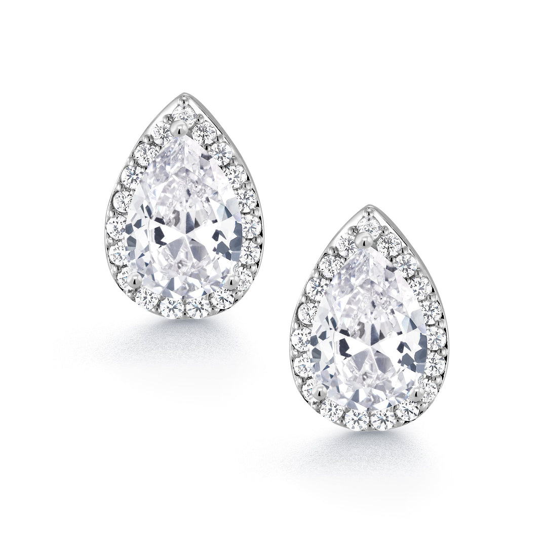 Teardrop CZ Halo Earrings, Teardrop Studs, Halo Studs, Water Drop Earrings, Rain Drop Earrings, Brass Cz  Drop Earrings