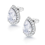 Load image into Gallery viewer, Teardrop CZ Halo Earrings, Teardrop Studs, Halo Studs, Water Drop Earrings, Rain Drop Earrings, Brass Cz  Drop Earrings
