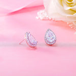 Load image into Gallery viewer, Teardrop CZ Halo Earrings, Teardrop Studs, Halo Studs, Water Drop Earrings, Rain Drop Earrings, Brass Cz  Drop Earrings
