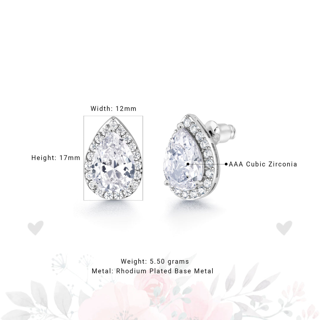 Teardrop CZ Halo Earrings, Teardrop Studs, Halo Studs, Water Drop Earrings, Rain Drop Earrings, Brass Cz  Drop Earrings