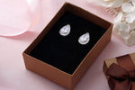 Load image into Gallery viewer, Teardrop CZ Halo Earrings, Teardrop Studs, Halo Studs, Water Drop Earrings, Rain Drop Earrings, Brass Cz  Drop Earrings
