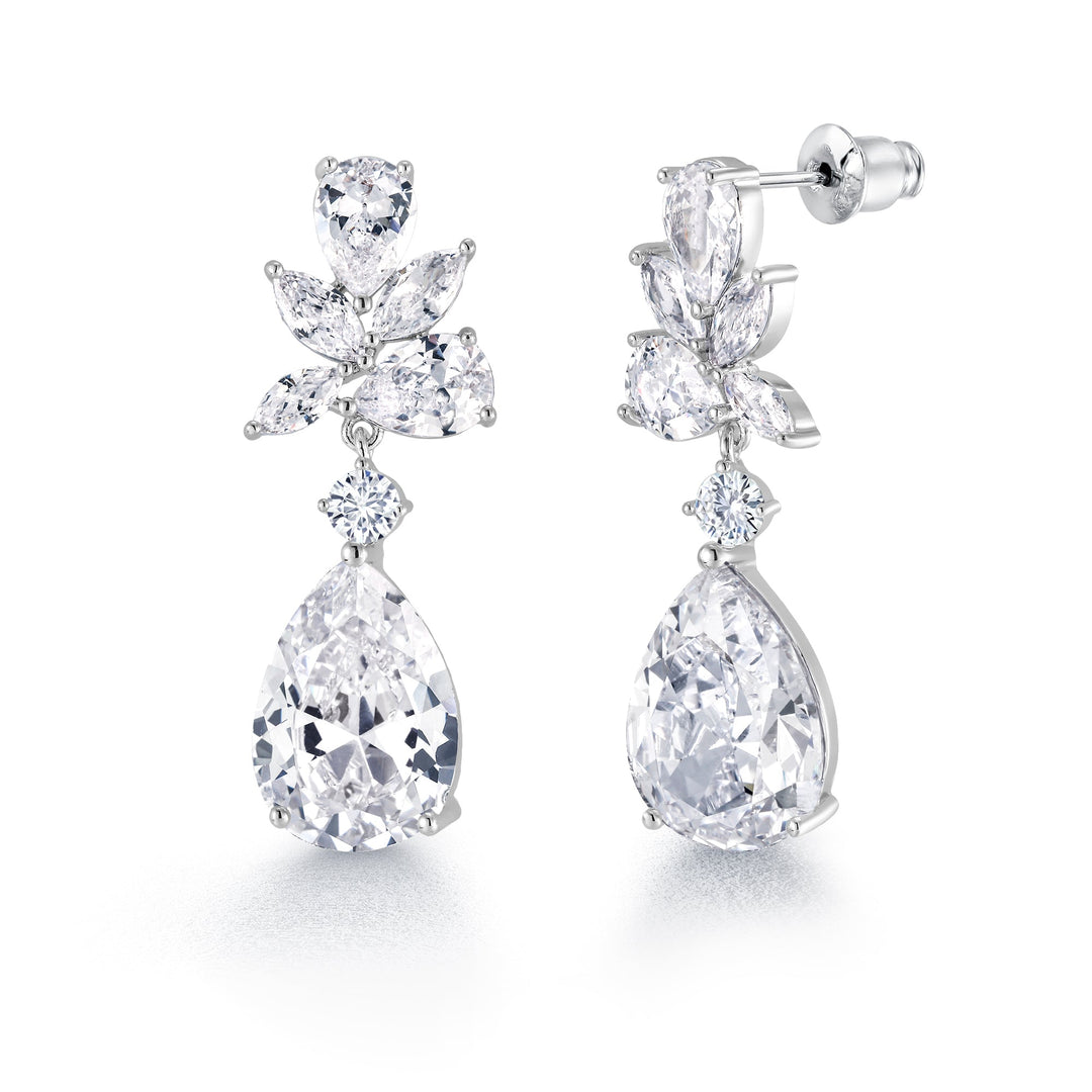 Pear Shape Bridal CZ Dangle Earrings, Cz Dangle Earrings, Dangle Earrings, Brass Dangle Earrings, Marquise Cz Earrings