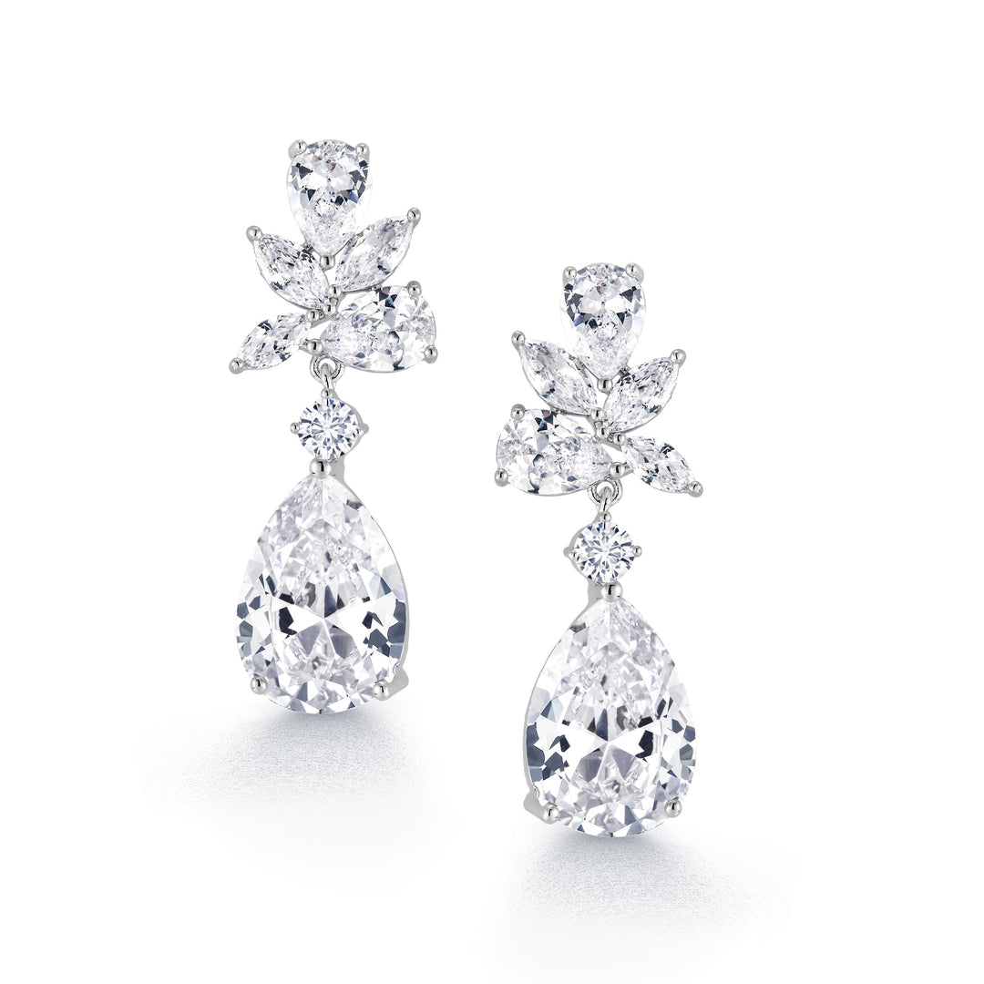 Pear Shape Bridal CZ Dangle Earrings, Cz Dangle Earrings, Dangle Earrings, Brass Dangle Earrings, Marquise Cz Earrings