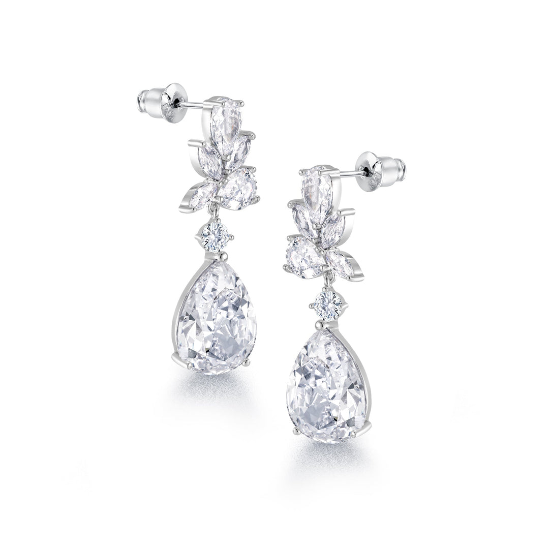 Pear Shape Bridal CZ Dangle Earrings, Cz Dangle Earrings, Dangle Earrings, Brass Dangle Earrings, Marquise Cz Earrings