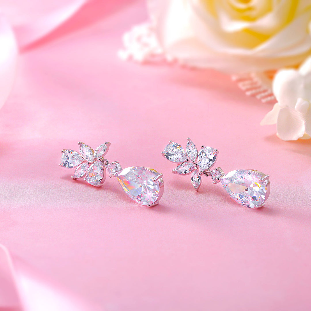 Pear Shape Bridal CZ Dangle Earrings, Cz Dangle Earrings, Dangle Earrings, Brass Dangle Earrings, Marquise Cz Earrings