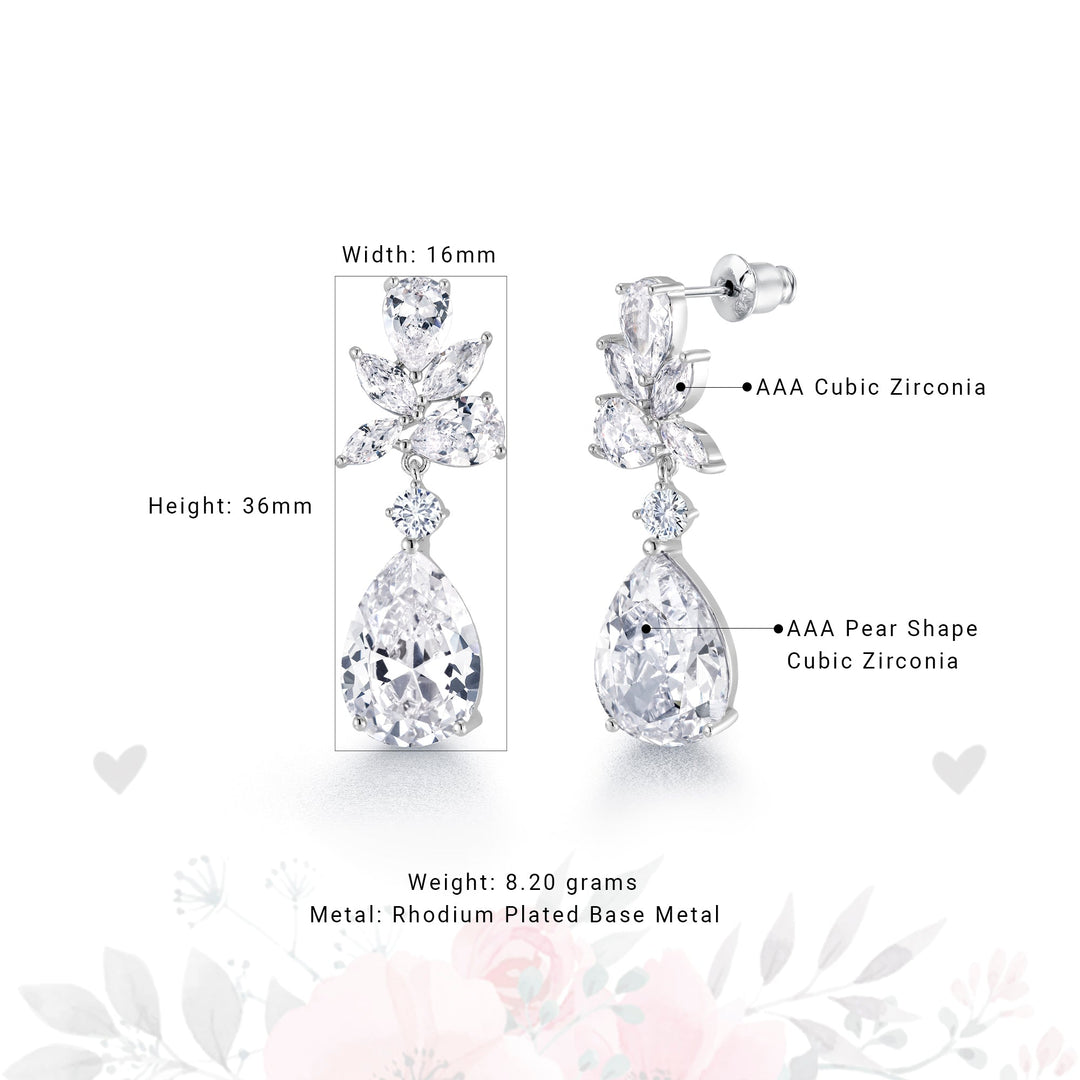 Pear Shape Bridal CZ Dangle Earrings, Cz Dangle Earrings, Dangle Earrings, Brass Dangle Earrings, Marquise Cz Earrings