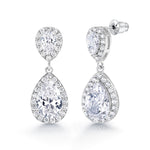 Load image into Gallery viewer, Double Teardrop CZ Dangle Earrings, Teardrop Cz Earrings, Halo Drop Earrings, Pear Shape Halo Earring, Wedding Earrings
