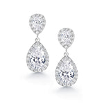 Load image into Gallery viewer, Double Teardrop CZ Dangle Earrings, Teardrop Cz Earrings, Halo Drop Earrings, Pear Shape Halo Earring, Wedding Earrings
