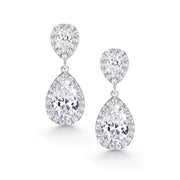 Double Teardrop CZ Dangle Earrings, Teardrop Cz Earrings, Halo Drop Earrings, Pear Shape Halo Earring, Wedding Earrings