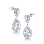 Load image into Gallery viewer, Double Teardrop CZ Dangle Earrings, Teardrop Cz Earrings, Halo Drop Earrings, Pear Shape Halo Earring, Wedding Earrings
