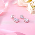 Load image into Gallery viewer, Double Teardrop CZ Dangle Earrings, Teardrop Cz Earrings, Halo Drop Earrings, Pear Shape Halo Earring, Wedding Earrings
