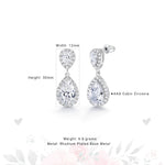 Load image into Gallery viewer, Double Teardrop CZ Dangle Earrings, Teardrop Cz Earrings, Halo Drop Earrings, Pear Shape Halo Earring, Wedding Earrings

