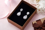 Load image into Gallery viewer, Double Teardrop CZ Dangle Earrings, Teardrop Cz Earrings, Halo Drop Earrings, Pear Shape Halo Earring, Wedding Earrings
