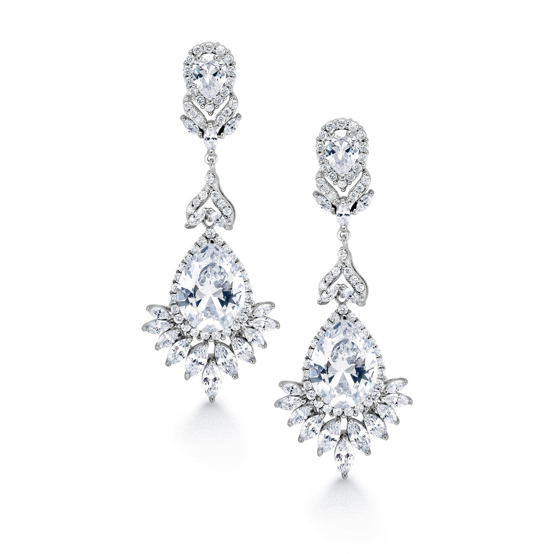 Wedding Teardrop Chandelier CZ Dangle Earrings, Victorian Style Teardrop Earrings, Pear Shape Dangle Earrings, Push Back Drop Earrings, Multi Shape Cz Earrings