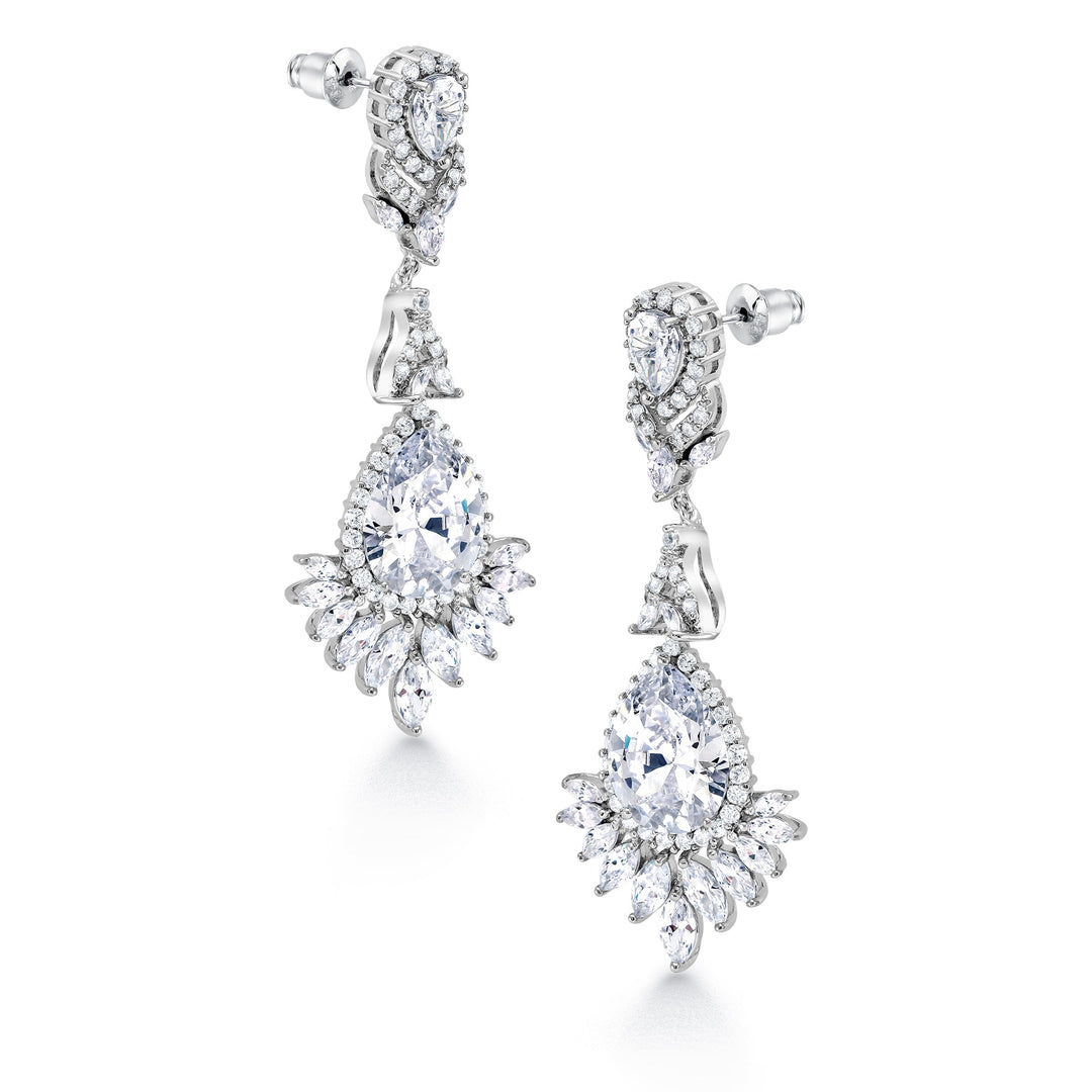 Wedding Teardrop Chandelier CZ Dangle Earrings, Victorian Style Teardrop Earrings, Pear Shape Dangle Earrings, Push Back Drop Earrings, Multi Shape Cz Earrings