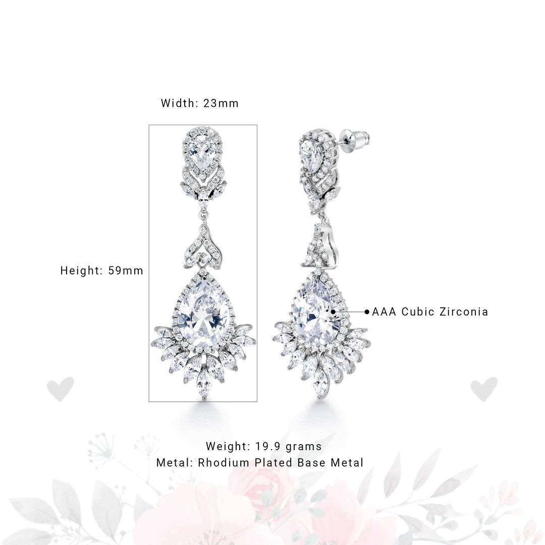 Wedding Teardrop Chandelier CZ Dangle Earrings, Victorian Style Teardrop Earrings, Pear Shape Dangle Earrings, Push Back Drop Earrings, Multi Shape Cz Earrings