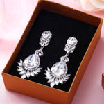 Load image into Gallery viewer, Wedding Teardrop Chandelier CZ Dangle Earrings, Victorian Style Teardrop Earrings, Pear Shape Dangle Earrings, Push Back Drop Earrings, Multi Shape Cz Earrings
