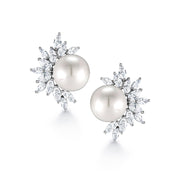 Pearl Marquise CZ Wedding Stud Earrings, wedding Stud Earrings, Pearl Stud Earrings, Brass Stud Earrings, Pearl And Cz Stud Earrings