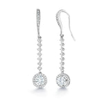 Load image into Gallery viewer, Long Drop Halo Dangle Earrings, Halo CZ Earrings, Fish Hook Earrings, Drop Earrings, Cz Dangle Earrings, Hook Earrings, Cz Earrings, Long Dangle Earrings, Wedding Earrings
