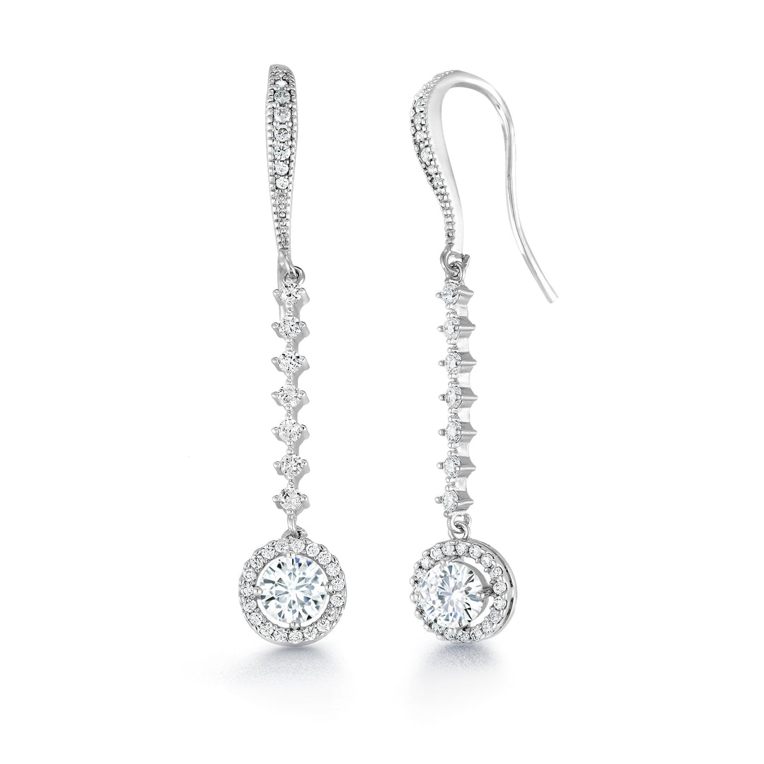 Long Drop Halo Dangle Earrings, Halo CZ Earrings, Fish Hook Earrings, Drop Earrings, Cz Dangle Earrings, Hook Earrings, Cz Earrings, Long Dangle Earrings, Wedding Earrings