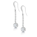 Load image into Gallery viewer, Long Drop Halo Dangle Earrings, Halo CZ Earrings, Fish Hook Earrings, Drop Earrings, Cz Dangle Earrings, Hook Earrings, Cz Earrings, Long Dangle Earrings, Wedding Earrings
