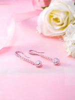 Load image into Gallery viewer, Long Drop Halo Dangle Earrings, Halo CZ Earrings, Fish Hook Earrings, Drop Earrings, Cz Dangle Earrings, Hook Earrings, Cz Earrings, Long Dangle Earrings, Wedding Earrings

