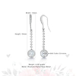 Load image into Gallery viewer, Long Drop Halo Dangle Earrings, Halo CZ Earrings, Fish Hook Earrings, Drop Earrings, Cz Dangle Earrings, Hook Earrings, Cz Earrings, Long Dangle Earrings, Wedding Earrings
