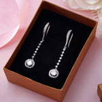Load image into Gallery viewer, Long Drop Halo Dangle Earrings, Halo CZ Earrings, Fish Hook Earrings, Drop Earrings, Cz Dangle Earrings, Hook Earrings, Cz Earrings, Long Dangle Earrings, Wedding Earrings

