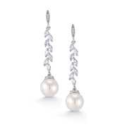 Pearl and Marquise CZ Wedding Dangle Earrings, Cz Dangle Earrings, Marquise Cz Dangle Earrings, Pearl Dangle Earrings