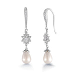 Load image into Gallery viewer, Freshwater Cultured Pearl Star Design Dangle Earrings, Wedding Dangle Earrings, Pearl Dangle Earrings, Cz Dangle Earrings, Fishhook Dangle earrings
