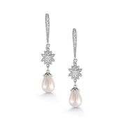 Freshwater Cultured Pearl Star Design Dangle Earrings, Wedding Dangle Earrings, Pearl Dangle Earrings, Cz Dangle Earrings, Fishhook Dangle earrings