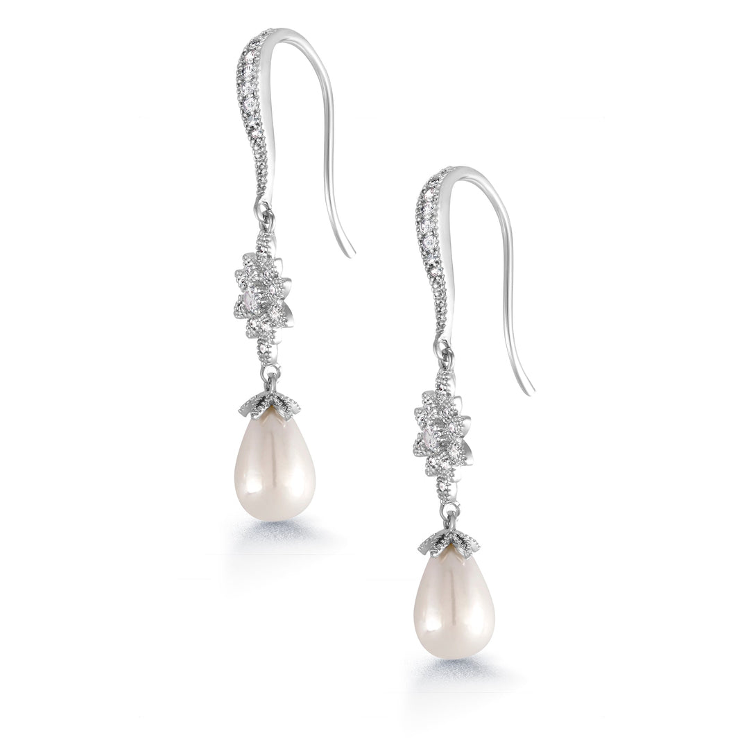 Freshwater Cultured Pearl Star Design Dangle Earrings, Wedding Dangle Earrings, Pearl Dangle Earrings, Cz Dangle Earrings, Fishhook Dangle earrings