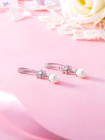 Load image into Gallery viewer, Freshwater Cultured Pearl Star Design Dangle Earrings, Wedding Dangle Earrings, Pearl Dangle Earrings, Cz Dangle Earrings, Fishhook Dangle earrings
