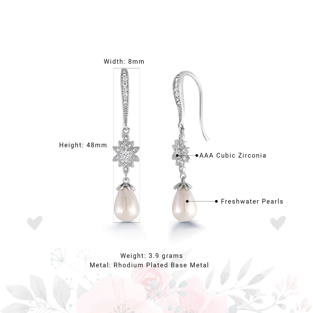 Freshwater Cultured Pearl Star Design Dangle Earrings, Wedding Dangle Earrings, Pearl Dangle Earrings, Cz Dangle Earrings, Fishhook Dangle earrings