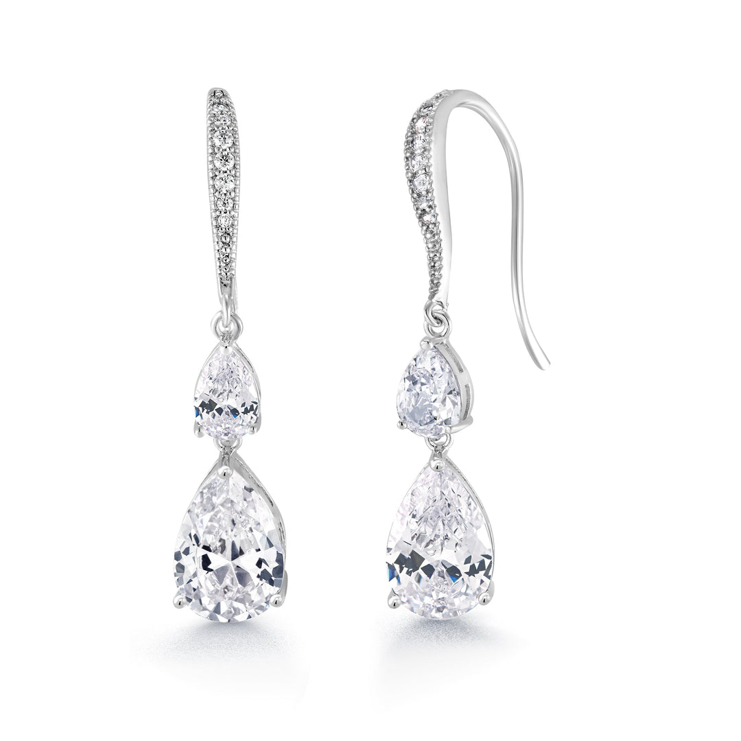 Wedding Double Teardrop CZ Dangle Earrings, Hook Dangle Earrings, Cz Dangle Earrings, Drop Dangle Earrings, Brass Dangle Earrings