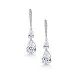 Load image into Gallery viewer, Wedding Double Teardrop CZ Dangle Earrings, Hook Dangle Earrings, Cz Dangle Earrings, Drop Dangle Earrings, Brass Dangle Earrings
