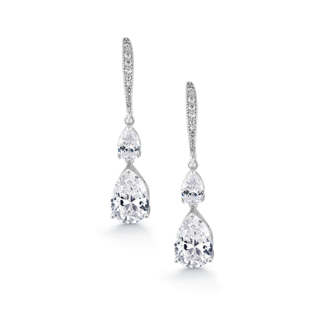 Wedding Double Teardrop CZ Dangle Earrings, Hook Dangle Earrings, Cz Dangle Earrings, Drop Dangle Earrings, Brass Dangle Earrings