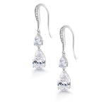 Load image into Gallery viewer, Wedding Double Teardrop CZ Dangle Earrings, Hook Dangle Earrings, Cz Dangle Earrings, Drop Dangle Earrings, Brass Dangle Earrings
