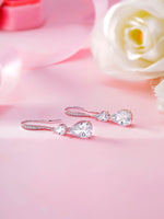 Load image into Gallery viewer, Wedding Double Teardrop CZ Dangle Earrings, Hook Dangle Earrings, Cz Dangle Earrings, Drop Dangle Earrings, Brass Dangle Earrings
